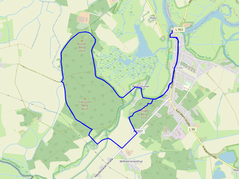 Karte Milower Berge Wanderung